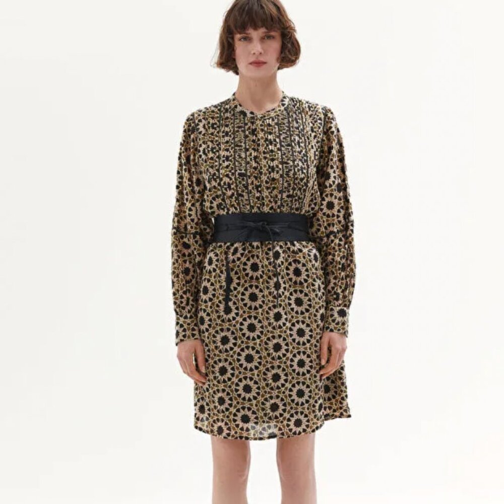 HARTFORD black blue yellow print relaxed shirt dress